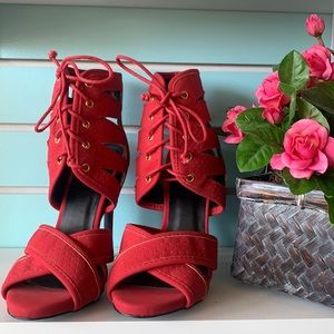 Red open toe heels
